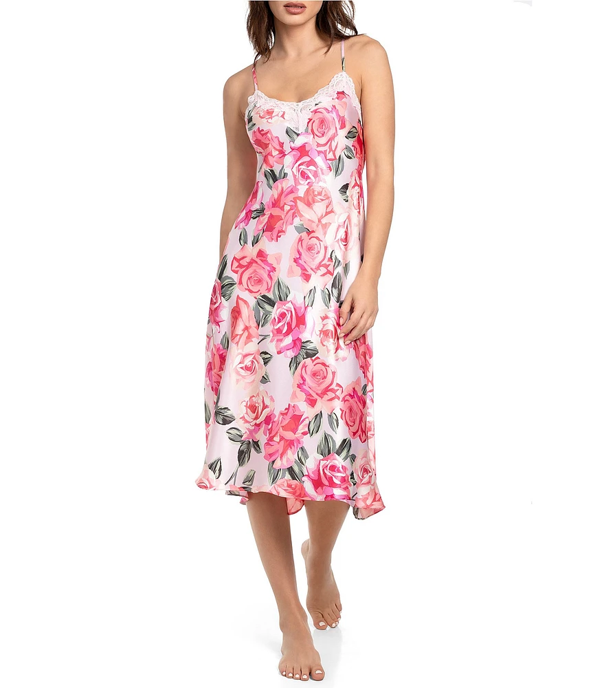 In Bloom By Jonquil Floral Print Sleeveless V-Neck Satin Midi Nightgown