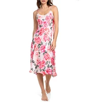 In Bloom By Jonquil Floral Print Sleeveless V-Neck Satin Midi Nightgown