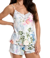 In Bloom by Jonquil Floral Print Sleeveless V-Neck Satin Shorty Pajama Set