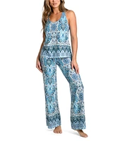 In Bloom by Jonquil Ikat Print Brushed Knit Tank & Pant Pajama Set