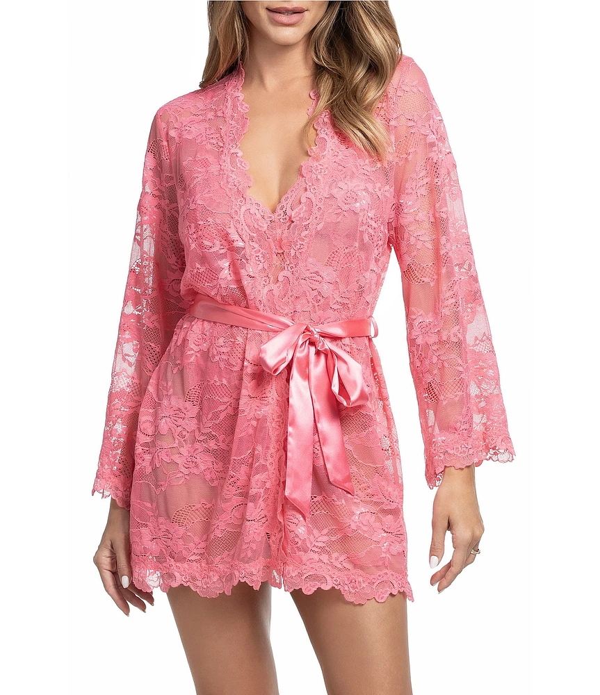 In Bloom By Jonquil Leilani 3/4 Sleeves V-Neck Allover Lace Coordinating Short Lingerie Robe