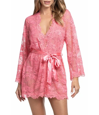 In Bloom By Jonquil Leilani 3/4 Sleeves V-Neck Allover Lace Coordinating Short Lingerie Robe