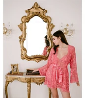 In Bloom By Jonquil Leilani 3/4 Sleeves V-Neck Allover Lace Coordinating Short Lingerie Robe