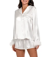 In Bloom By Jonquil Long Sleeve Notch Collar Feather Trim Bridal Pajama Set