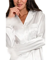 In Bloom By Jonquil Long Sleeve Notch Collar Feather Trim Bridal Pajama Set