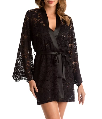 In Bloom by Jonquil Long Sleeve Shawl Collar Coordinating Lace Short Robe