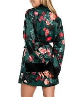 In Bloom By Jonquil Matte Satin 3/4 Sleeve Floral Coordinating Short Wrap Robe