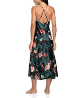 In Bloom By Jonquil Matte Satin Sleeveless V-Neck Floral Print Long Gown