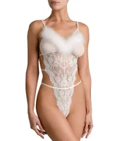 In Bloom by Jonquil Mesh Lace Feather Trim Teddy Bodysuit