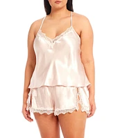 In Bloom by Jonquil Plus Size Solid Satin & Lace Shorty Pajama Set