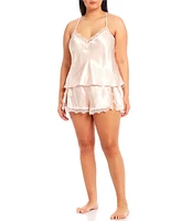 In Bloom by Jonquil Plus Size Solid Satin & Lace Shorty Pajama Set