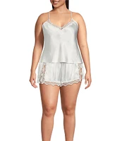 In Bloom by Jonquil Plus Size Solid Satin & Lace Shorty Pajama Set