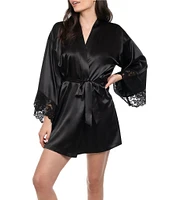 In Bloom By Jonquil Rosalie Satin 3/4 Sleeve V-Neck Coordinating Short Lingerie Robe
