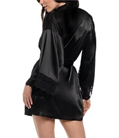 In Bloom By Jonquil Rosalie Satin 3/4 Sleeve V-Neck Coordinating Short Lingerie Robe