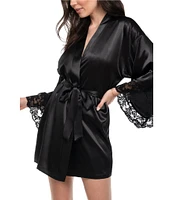 In Bloom By Jonquil Rosalie Satin 3/4 Sleeve V-Neck Coordinating Short Lingerie Robe