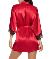 In Bloom By Jonquil Satin 3/4 Sleeve Two-Tone Lace Coordinating Short Robe