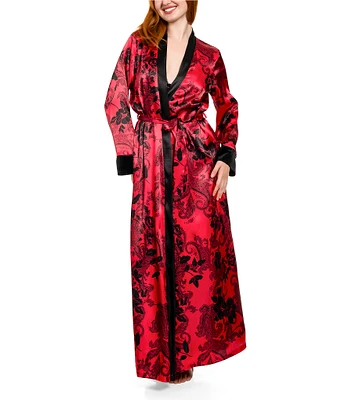 In Bloom By Jonquil Satin Long Sleeve Floral Paisley Coordinating Long Robe