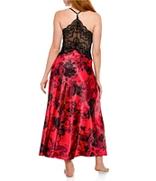 In Bloom By Jonquil Satin Sleeveless V-Neck Floral Paisley Long Gown