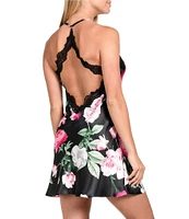 In Bloom By Jonquil Satin Sleeveless V-Neck Open-Back Floral Chemise