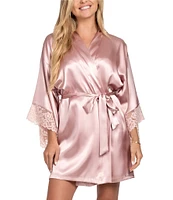 In Bloom by Jonquil Satin Wrap Lace Short Robe