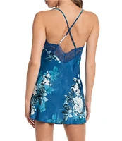 In Bloom by Jonquil Shimmer Satin Sleeveless V-Neck Floral Print Chemise