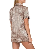 In Bloom By Jonquil Short Sleeve Notch Collar Satin Cheetah Print Shorty Pajama Set