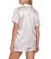 In Bloom By Jonquil Short Sleeve Notch Collar Satin Striped Shorty Pajama Set