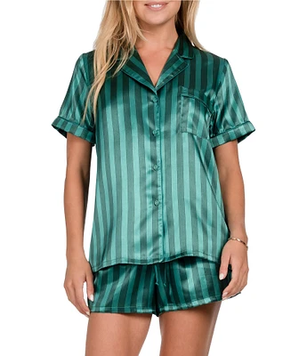 In Bloom By Jonquil Short Sleeve Notch Collar Satin Striped Shorty Pajama Set