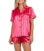 In Bloom By Jonquil Short Sleeve Notch Collar Satin Striped Shorty Pajama Set