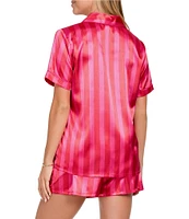 In Bloom By Jonquil Short Sleeve Notch Collar Satin Striped Shorty Pajama Set