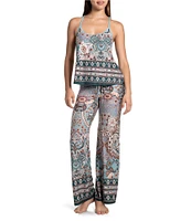 In Bloom By Jonquil Sleeveless Scoop Neck Brushed Knit Paisley Border Print Pajama Set