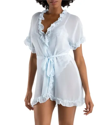 In Bloom by Jonquil Solid Chiffon Short Sleeve Ruffled Coordinating Wrap Robe