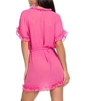 In Bloom by Jonquil Solid Chiffon Short Sleeve Ruffled Coordinating Wrap Robe