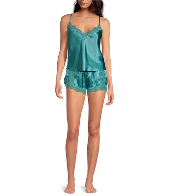 In Bloom by Jonquil Solid Satin Lace Sleeveless Shorty Pajama Set