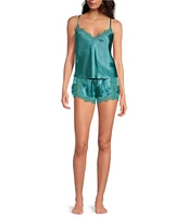 In Bloom by Jonquil Solid Satin Lace Sleeveless Shorty Pajama Set
