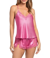 In Bloom by Jonquil Solid Satin Lace Sleeveless Shorty Pajama Set