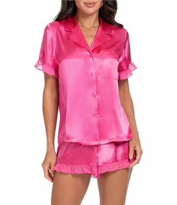 In Bloom By Jonquil Solid Short Sleeve Notch Collar Satin Chiffon Shorty Pajama Set