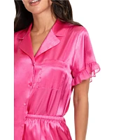 In Bloom By Jonquil Solid Short Sleeve Notch Collar Satin Chiffon Shorty Pajama Set