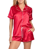 In Bloom By Jonquil Solid Short Sleeve Notch Collar Satin Shorty Pajama Set