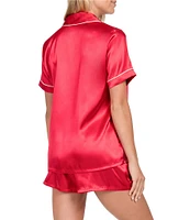 In Bloom By Jonquil Solid Short Sleeve Notch Collar Satin Shorty Pajama Set