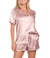 In Bloom By Jonquil Solid Short Sleeve Notch Collar Satin Shorty Pajama Set