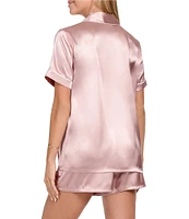 In Bloom By Jonquil Solid Short Sleeve Notch Collar Satin Shorty Pajama Set