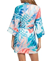 In Bloom By Jonquil Tropical Palm Print 3/4 Sleeve Short Robe