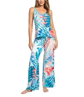 In Bloom By Jonquil Tropical Palm Print Sleeveless Jersey Knit Pant Pajama Set