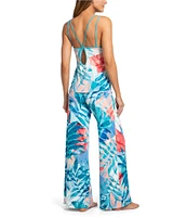 In Bloom By Jonquil Tropical Palm Print Sleeveless Jersey Knit Pant Pajama Set