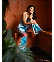 In Bloom By Jonquil Tropical Palm Print Sleeveless Jersey Knit Pant Pajama Set
