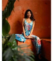 In Bloom By Jonquil Tropical Palm Print Sleeveless Jersey Knit Pant Pajama Set
