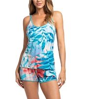 In Bloom By Jonquil Tropical Palm Print Sleeveless Scoop Neck Jersey Knit Shorty Pajama