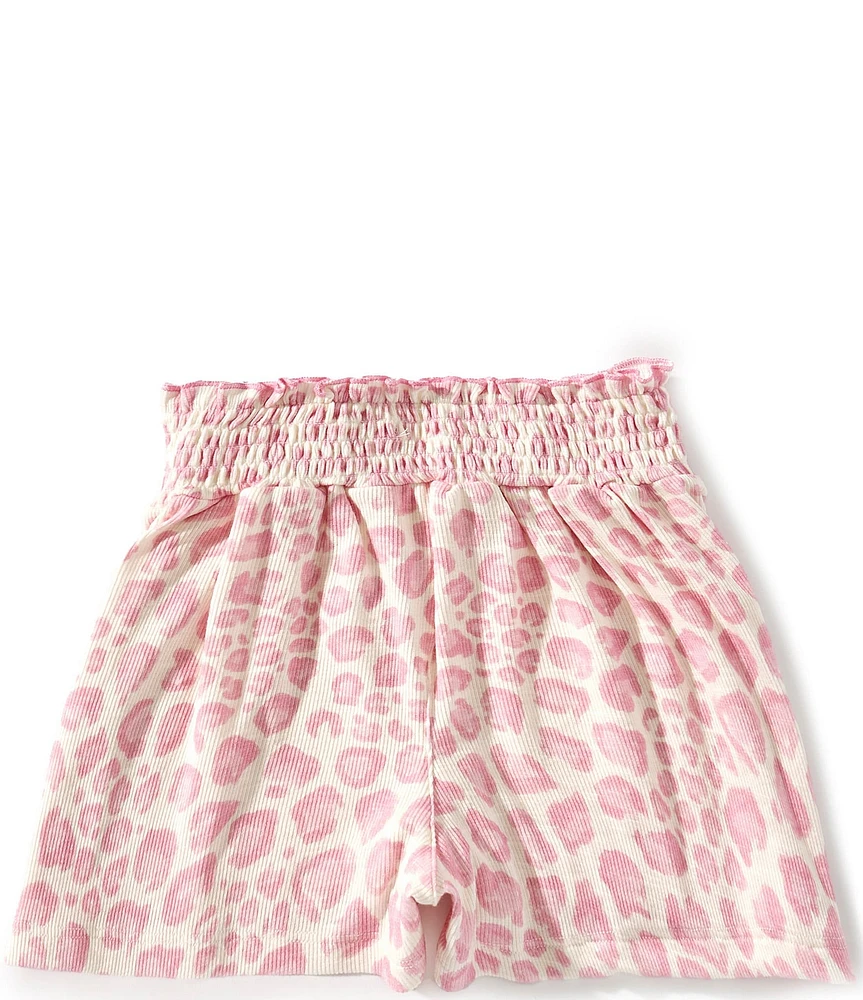Indie Gold Little Girls 2T-6X Leopard-Printed Smocked-Waist Poplin Shorts