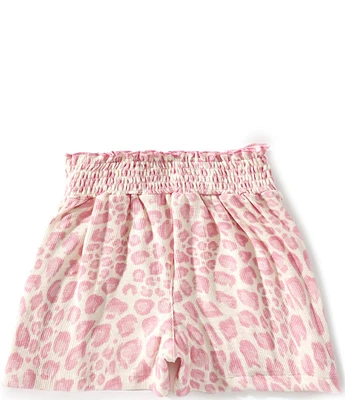 Indie Gold Little Girls 2T-6X Leopard-Printed Smocked-Waist Poplin Shorts